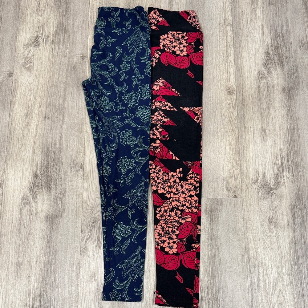 LulaRoe One Size Leggings Lot of 2 - Blue & Black